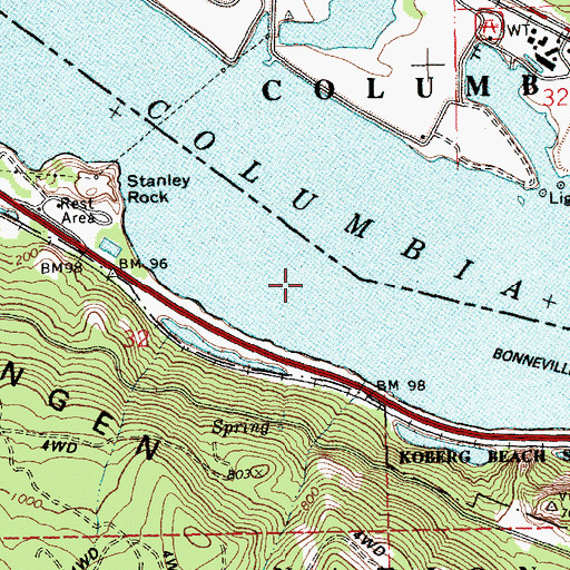 Topographic Map of Bingen Range Channel, OR