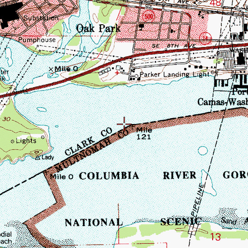 Topographic Map of Lady Island Channel and Upper Range, OR