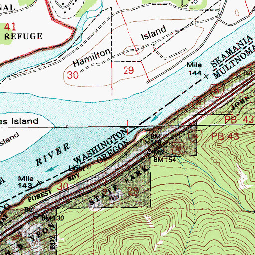 Topographic Map of Hamilton Island Reach, OR