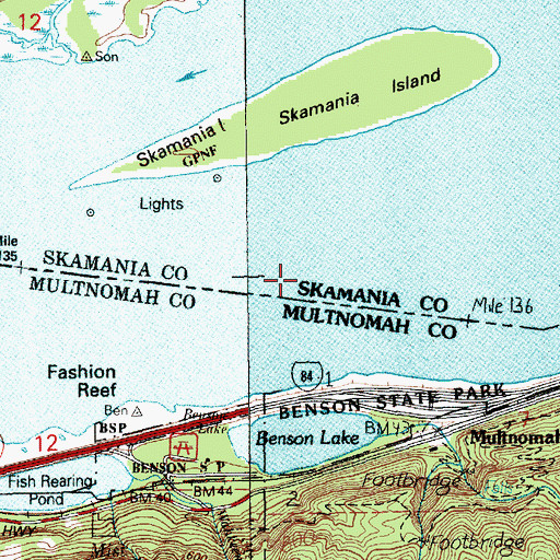 Topographic Map of Multnomah Falls Bar, OR