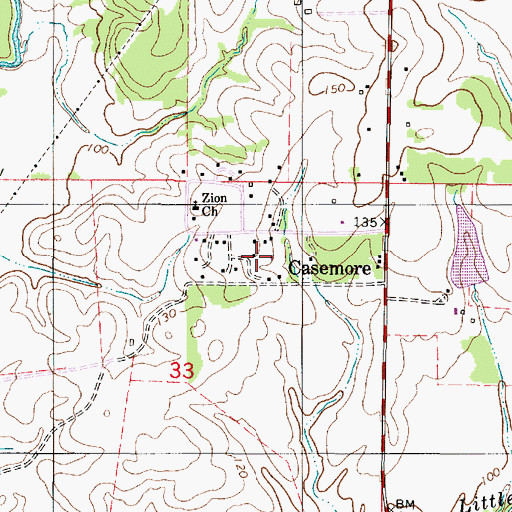 Topographic Map of Casemore, AL