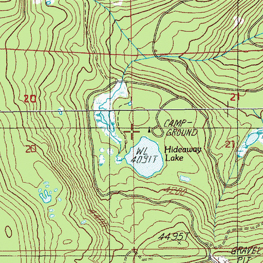 Topographic Map of Hideaway Lake Recreation Site, OR