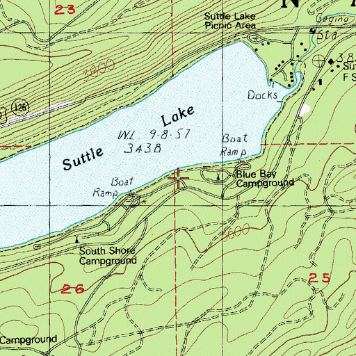 Topographic Map of Blue Bay Recreation Site, OR