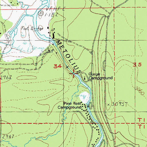 Topographic Map of Gorge Recreation Site, OR