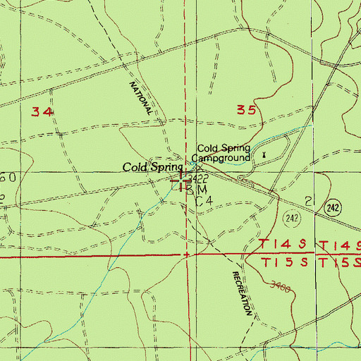 Topographic Map of Cold Spring Recreation Site, OR