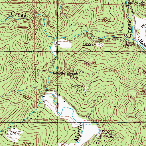Topographic Map of Myrtle Creek Cemetery, OR