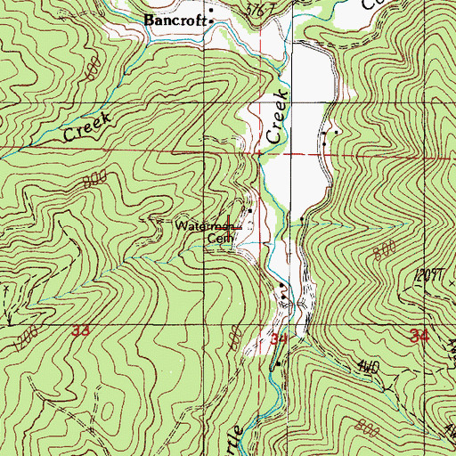 Topographic Map of Waterman Cemetery, OR