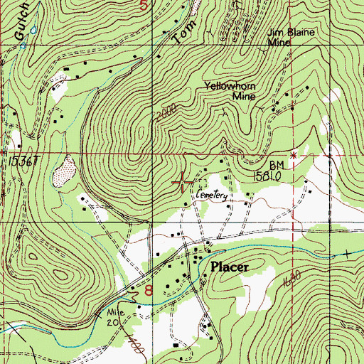 Topographic Map of Placer Cemetery, OR
