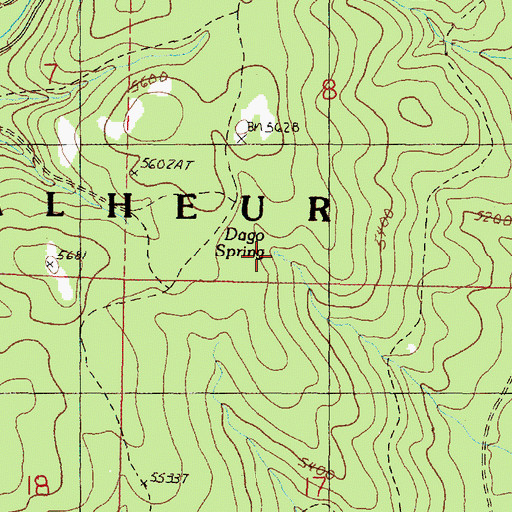 Topographic Map of Dago Spring, OR