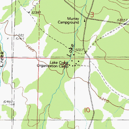 Topographic Map of Lake Creek Organization Camp, OR