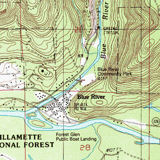 Topographic Map of Blue River Community Park, OR