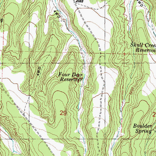 Topographic Map of Four Deer Reservoir, OR