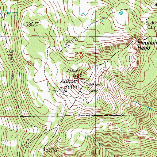 Topographic Map of Abbott Butte Lookout, OR