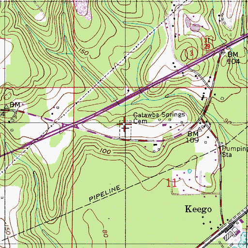 Topographic Map of Catawba Springs Cemetery, AL