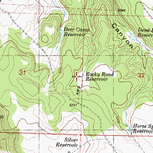 Topographic Map of Rocky Road Reservoir, OR