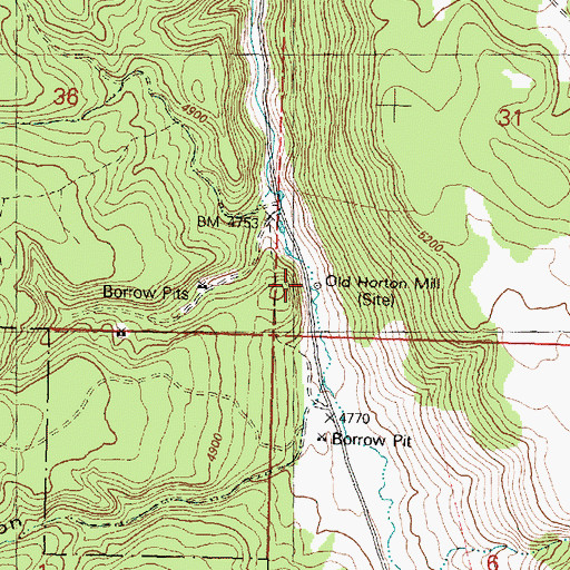 Topographic Map of Old Horton Mill, OR