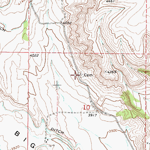 Topographic Map of Big Flat Cemetery, OR
