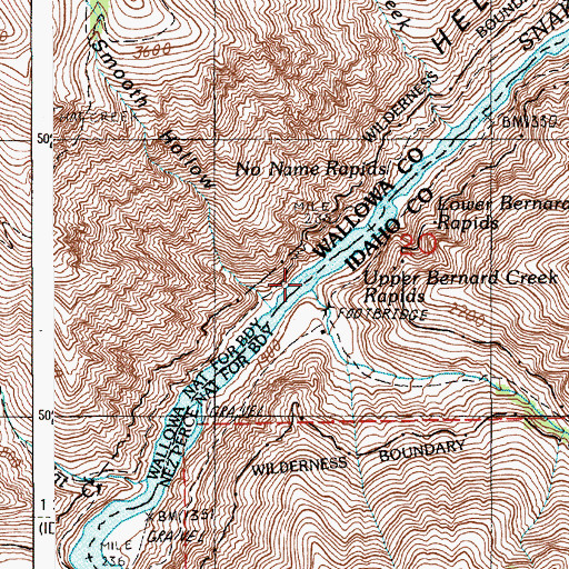 Topographic Map of Upper Bernard Creek Rapids, ID