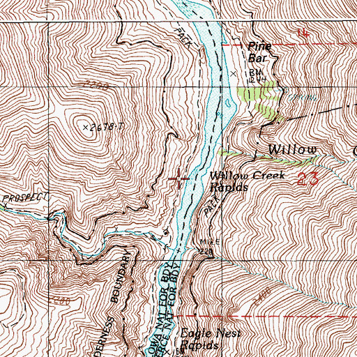 Topographic Map of Willow Creek Rapids, OR