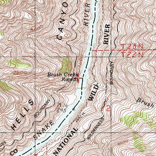Topographic Map of Brush Creek Rapids, ID