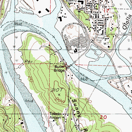 Topographic Map of Butler Bridge, OR