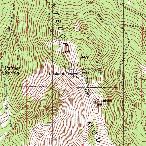 Topographic Map of Antelope Lookout Tower, OR