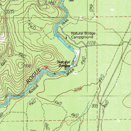 Topographic Map of Natural Bridge, OR