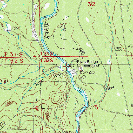 Topographic Map of River Bridge Recreation Site, OR