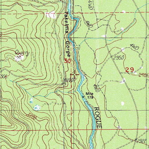 Topographic Map of Takelma Gorge, OR