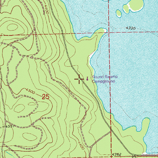 Topographic Map of Round Swamp Campground, OR