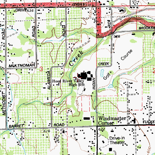 Topographic Map of Hood River Valley High School, OR