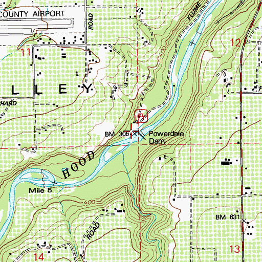 Topographic Map of Powerdale Dam, OR