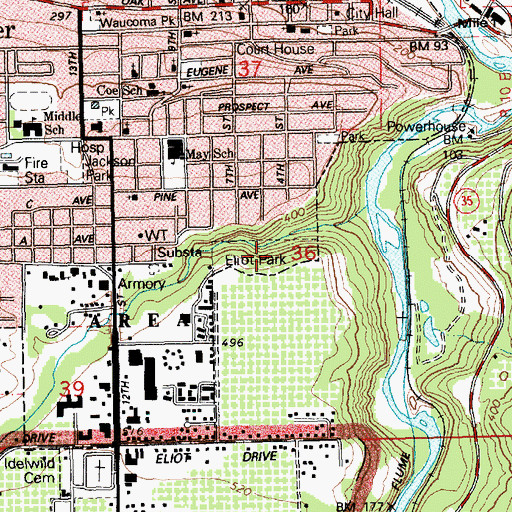 Topographic Map of Eliot Park, OR