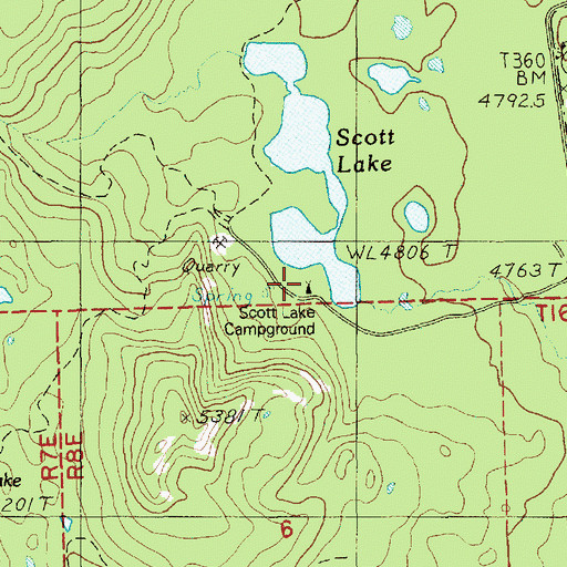 Topographic Map of Scott Lake Recreation Site, OR