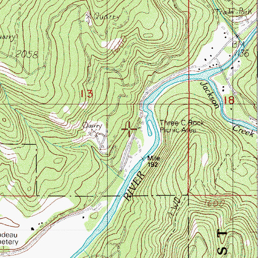 Topographic Map of Three C Rock Recreation Site, OR