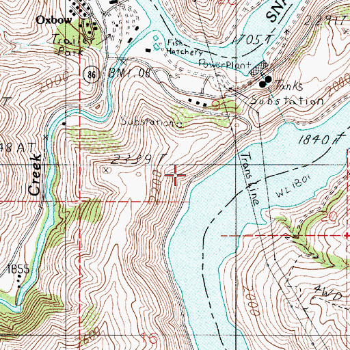 Topographic Map of Oxbow (historical), OR