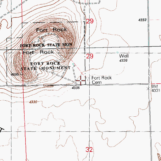 Topographic Map of Fort Rock Cemetery, OR