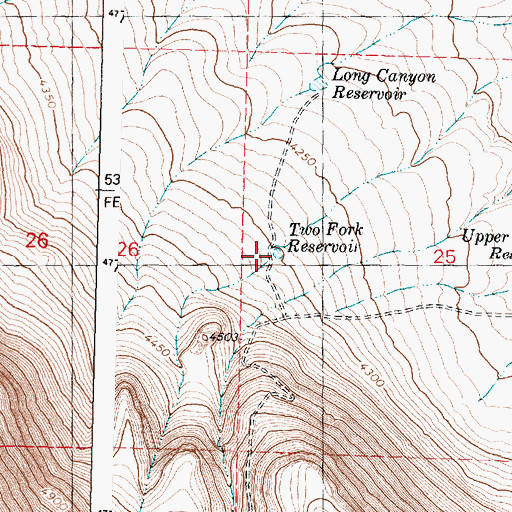 Topographic Map of Two Fork Reservoir, OR
