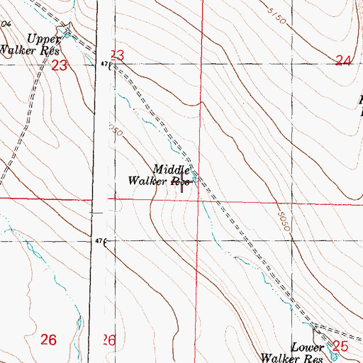Topographic Map of Middle Walker Reservoir, OR