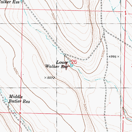 Topographic Map of Lower Walker Reservoir, OR