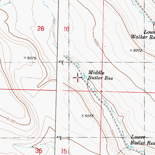 Topographic Map of Middle Butler Reservoir, OR