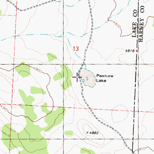 Topographic Map of Pasture Lake, OR