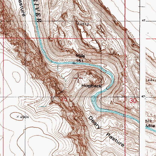 Topographic Map of Hogback, OR