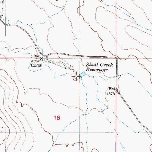Topographic Map of Skull Creek Reservoir, OR