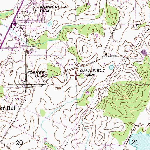 Topographic Map of Cawlfield Cemetery, AL