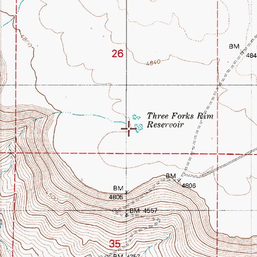 Topographic Map of Three Forks Rim Reservoir, OR