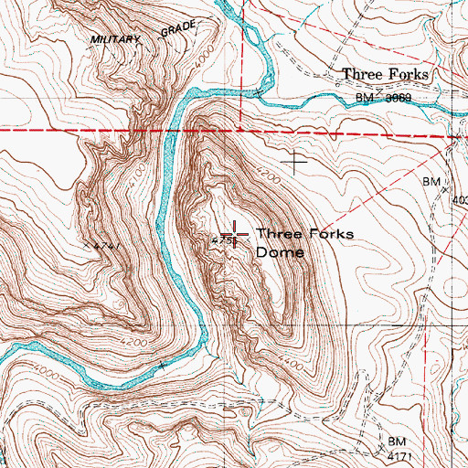 Topographic Map of Three Forks Dome, OR