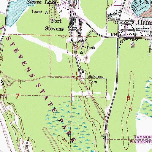 Topographic Map of Fort Stevens Cemetery, OR