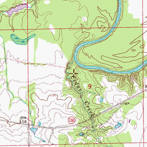 Topographic Map of Cedar Creek, AL