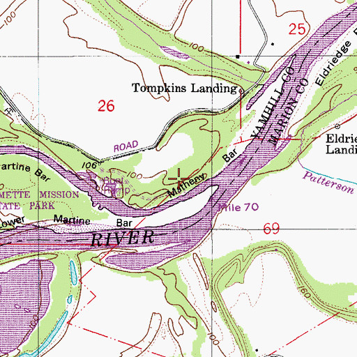 Topographic Map of Matheny Bar, OR